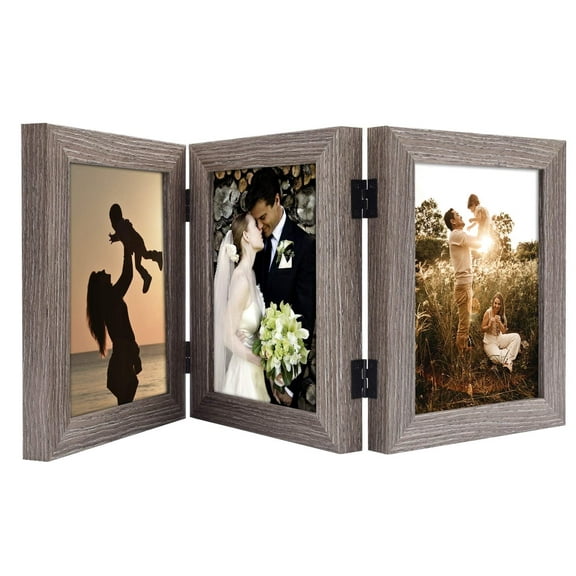 Golden State Art 3-Opening 5 x 7 Trifold Hinged Collage Picture Frame, Gray, 1 Pack