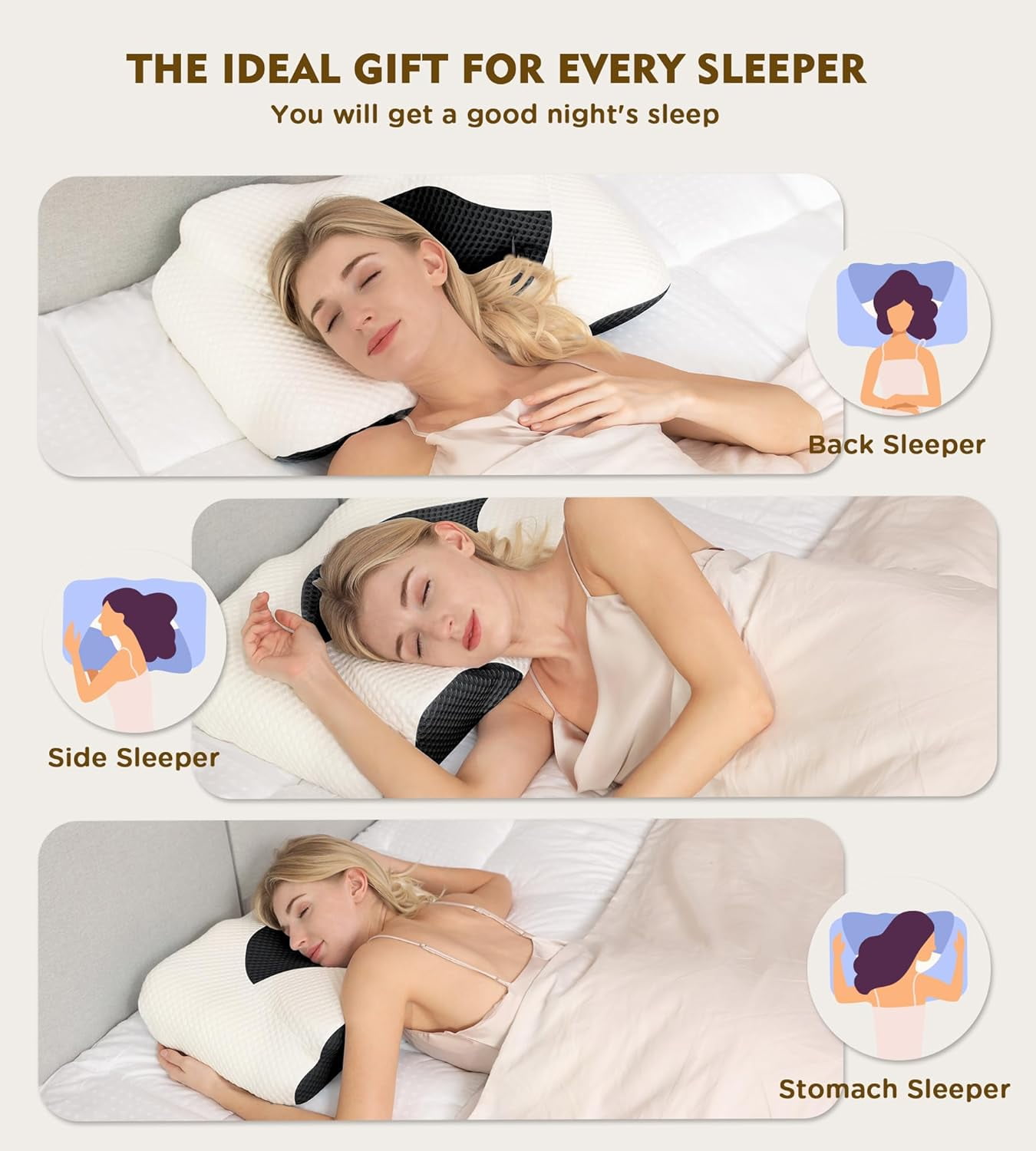 SHIORLAM Adjustable Memory Foam Cervical Pillow for Neck Pain Relief, 4lb Orthopedic Pillow with Removable Cover, Odorless Pillow for Side & Back Sleepers (5.2Height)-Black