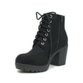 thumbnail image 2 of Second-S Black Suede Soda Women Ankle Combat Boots High Heels Lace Up Side Zipper Booties 6.5, 2 of 4