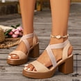 thumbnail image 5 of Viluyesy Womens Heeled Sandals, Block Heels Elastic Strappy Open Toe Summer Fashion Dressy Pumps Khaki US9, 5 of 9