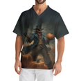 thumbnail image 4 of Men's Halloween Scrub Tops V-Neck Short Sleeve Bat Web Hand Lettering Print Medical Work Uniform with Chest Pocket Comfortable Pullover Tunic Ginger 4XL, 4 of 4
