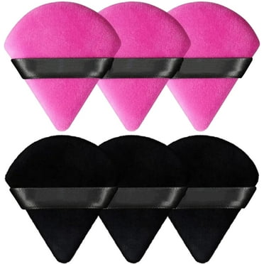 3 Black and 3 Rose Red Dry Puff, Skin Friendly Soft Triangle Sponge Powder Puffs for Face Eye Nose, Wet and Dry Use Cosmetic Puff with Tip, Easy Cleaning Makeup Tools for Girl Women