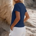 thumbnail image 4 of Womens Cotton Linen Button Down Shirts,short Sleeve Gauze Shirts Flowy Tops for Women Oversized Linen Shirts for Women Gauze Tunic Tops for Women Linen Clothing for Women,Blue,M, 4 of 5