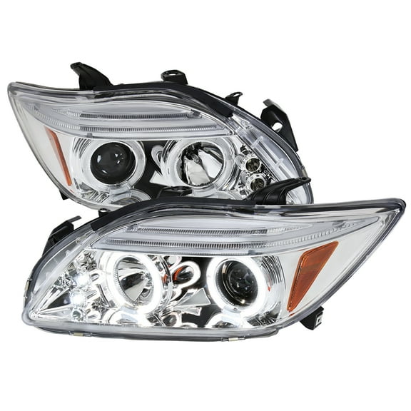 Dual Halo Projector Headlights (Chrome Housing/Clear Lens) Made for and Compatible with 2005-2010 Scion tC