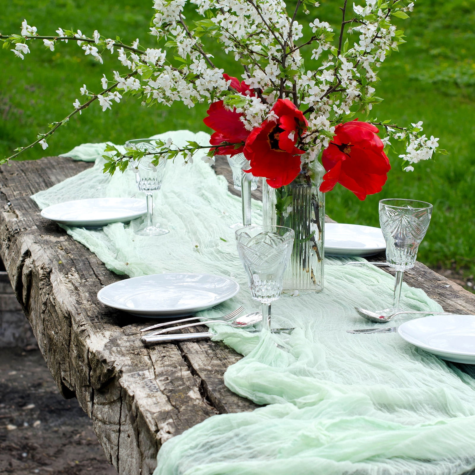 2 Packs Hot Pink Cheesecloth Table Runner 35.4" x 118" Rustic Gauze Table Runner for Wedding Party, (10Ft)