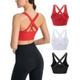 thumbnail image 3 of Hanerdun 3 Pack Womens Sports Bras Cross Back Padded Seamless Workout Running Yoga Activewear Black/White/Red L, 3 of 10