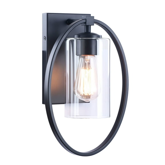 Aspen Creative 62709-01-1, 1-Light Wall Sconce / 8-1/4" W x 12-1/2" H x 5-3/4" E, Matte Black Finish w/ Clear Glass, Bulb Not Included