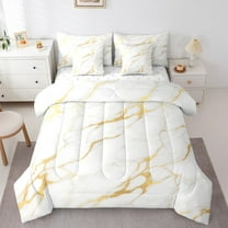 Manfei Marble Texture Road 7-Piece Twin Bedding Sets,White Gold Bedding Comforter Set,Modern Aesthetic Art Sheet Sets For Girl,Microfiber Room Decoration
