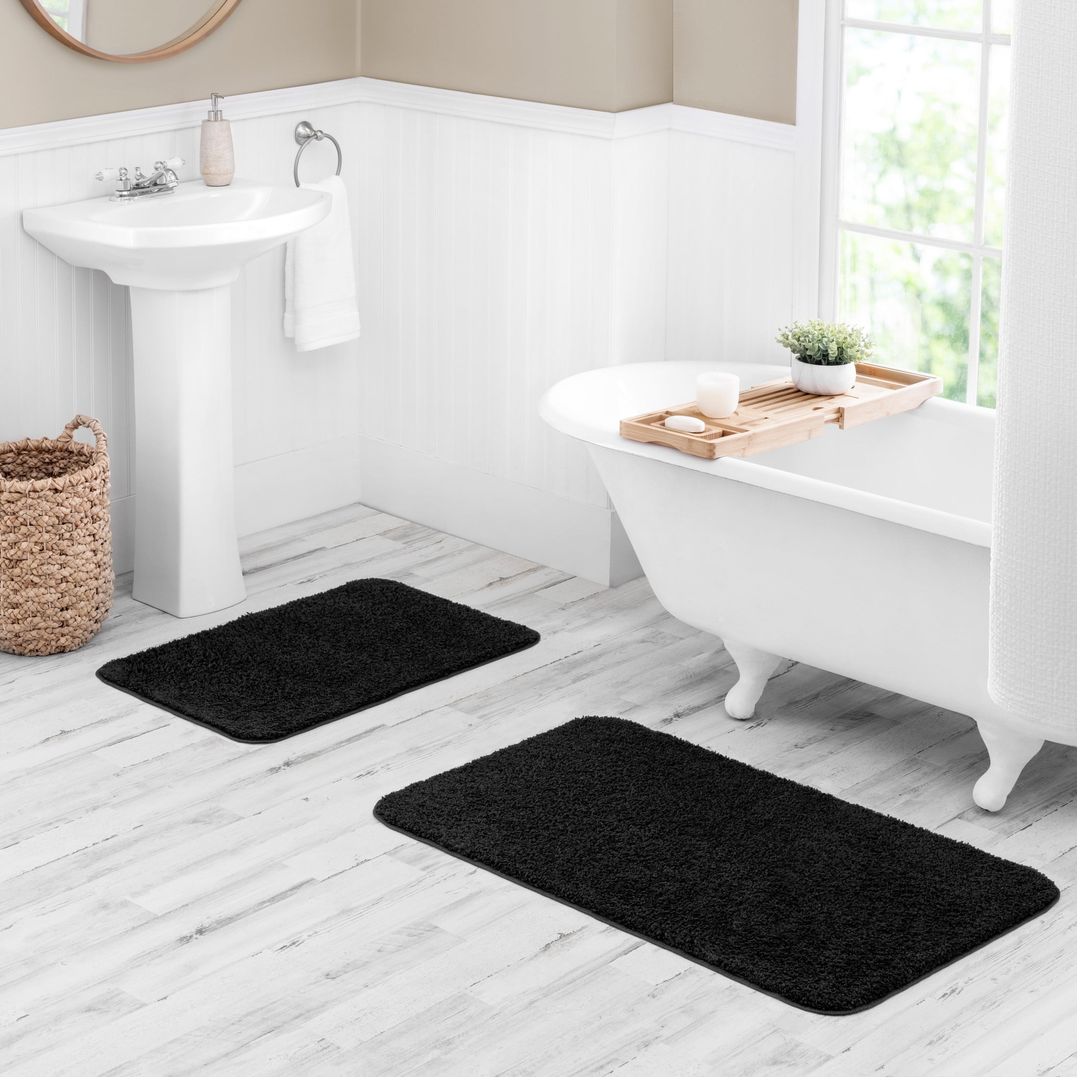 Mainstays Basic Polyester Large Bath Rug, Black, 24" x 40"