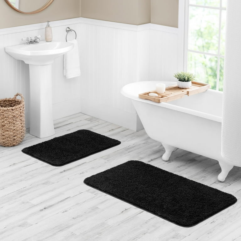 Leavenworth Polyester Anti-Skid Bath Mats, Hand Woven Luxury Rectangle Non Slip Bathroom Rugs Eider & Ivory Color: Charcoal, Size: 18 x 54