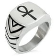 thumbnail image 1 of Stainless Steel Egyptian Ankh Cross Chevron Pattern Biker Style Polished Ring, 1 of 1