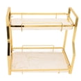 thumbnail image 2 of Estante de almacenamiento para baño, organizador de esquina montado en la pared, estante de pie para sala de estar, dormitorio, cocina, blanco y dorado, 2 niveles, 2 of 10