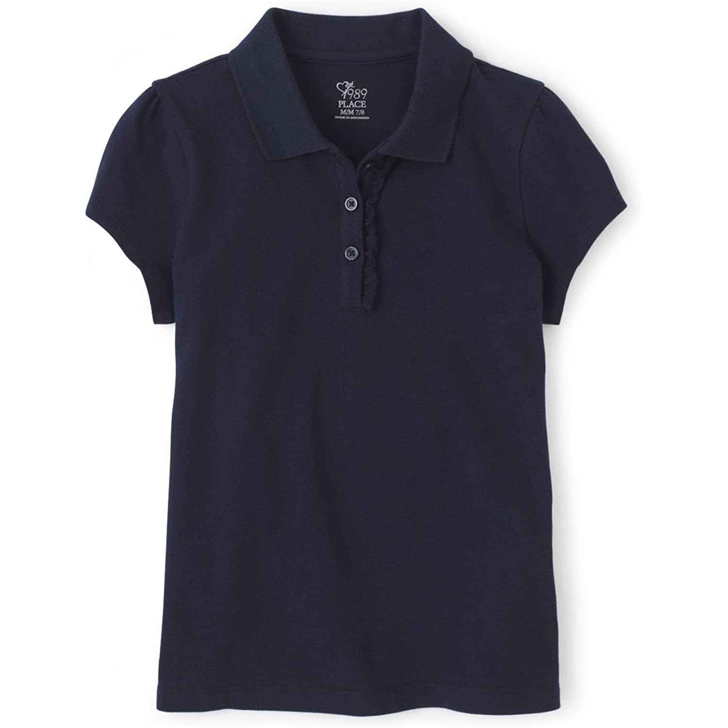 The Childrens Place Girls Little Uniform Short Sleeve Polo Ruffle 44391 Black Small//5//6