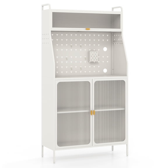 Topbuy 5-Tier Metal Baker's Rack Kitchen Pantry Cabinet w/ See-through Flip-up Door Pegboard Adjustable Shelf White