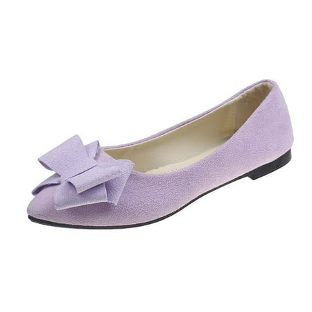 hopeusnice Clearance Women s Pointed Toe Bowknot Flat Shoes Slip On Ballerina Flats Comfortable Suede Flats Dress Shoes Purple 41