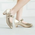 thumbnail image 4 of ADAMUMU Girls Low Heel Shoes PU Princess Dress Up Shoes Sweet Bow Slip on Flat Mary Jane Shoes for Wedding Party Birthday Gold Size 11, 4 of 4