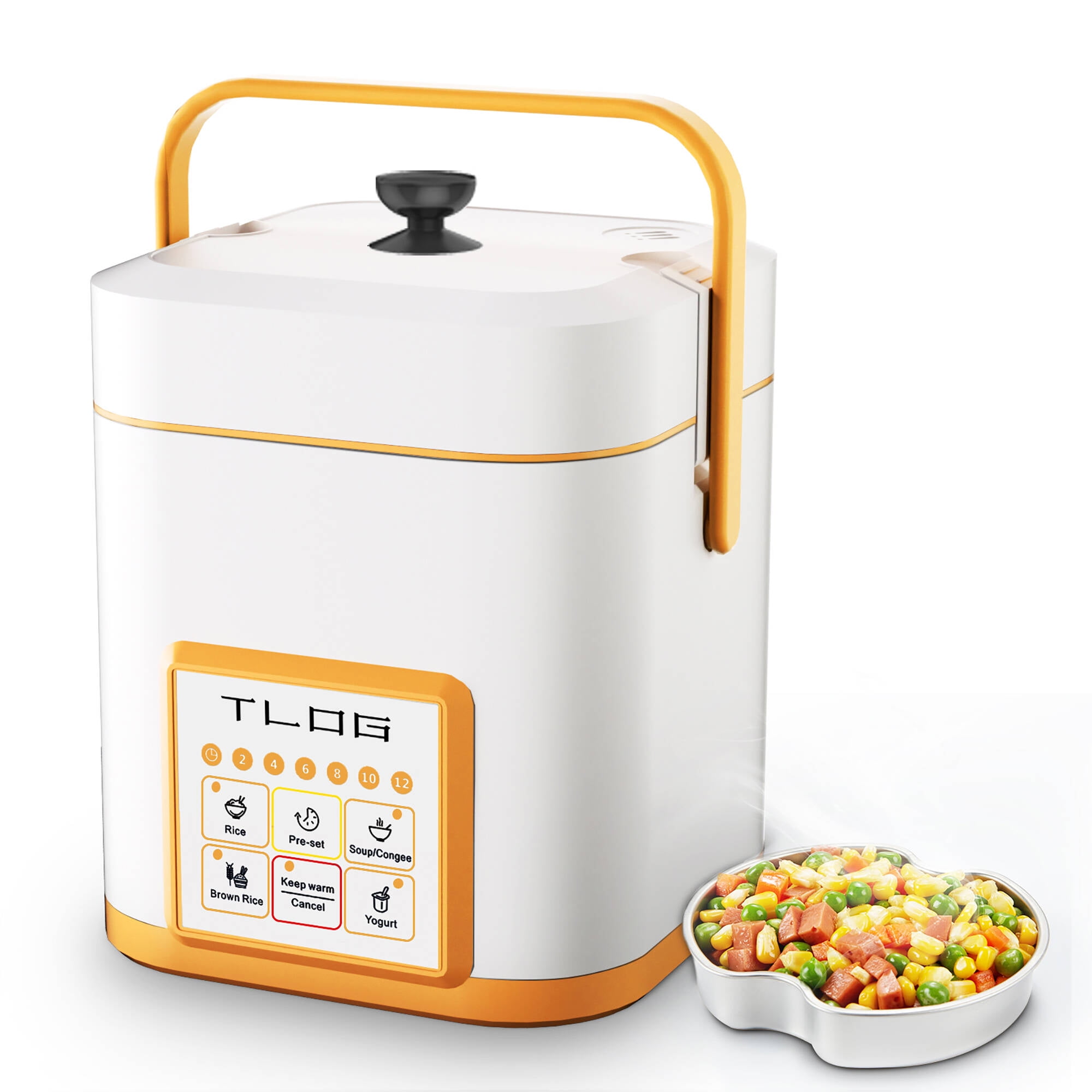 TLOG Digital Mini Rice Cooker 5 Cups Cooked 1.2L with Steam Tray Orange