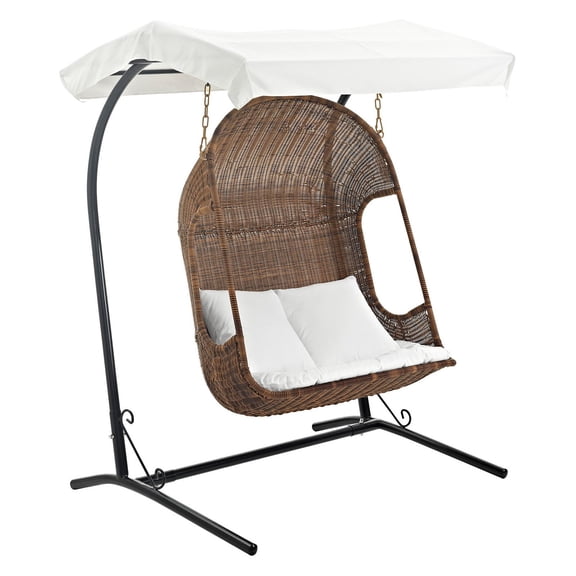 Modway Vantage Outdoor Patio Swing Chair With Stand in Brown White