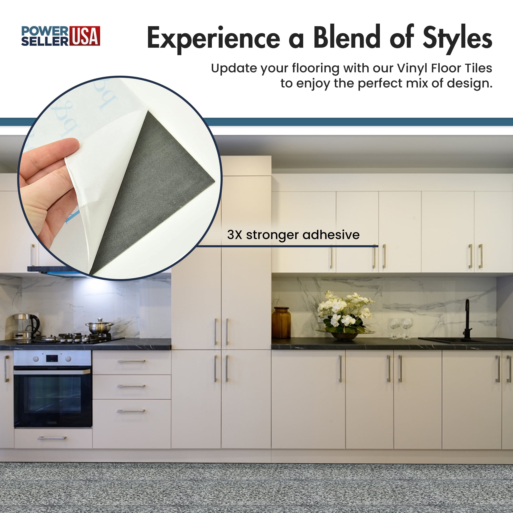 PowerSellerUSA Vinyl Self Adhesive Floor Tiles,100 Pcs 12" x 12" with 1.2mm Thick Contemporary Modern Design Peel and Stick Floor Tile Sticker, Square Flooring Tiles for Kitchen, Gray Green Camouflage