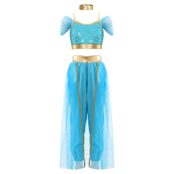 inhzoy Kids Girls Sequins Arabian Princess Dress-Up Wedding Birthday Festival Party Fancy Outfit 6-16 Light Blue 6