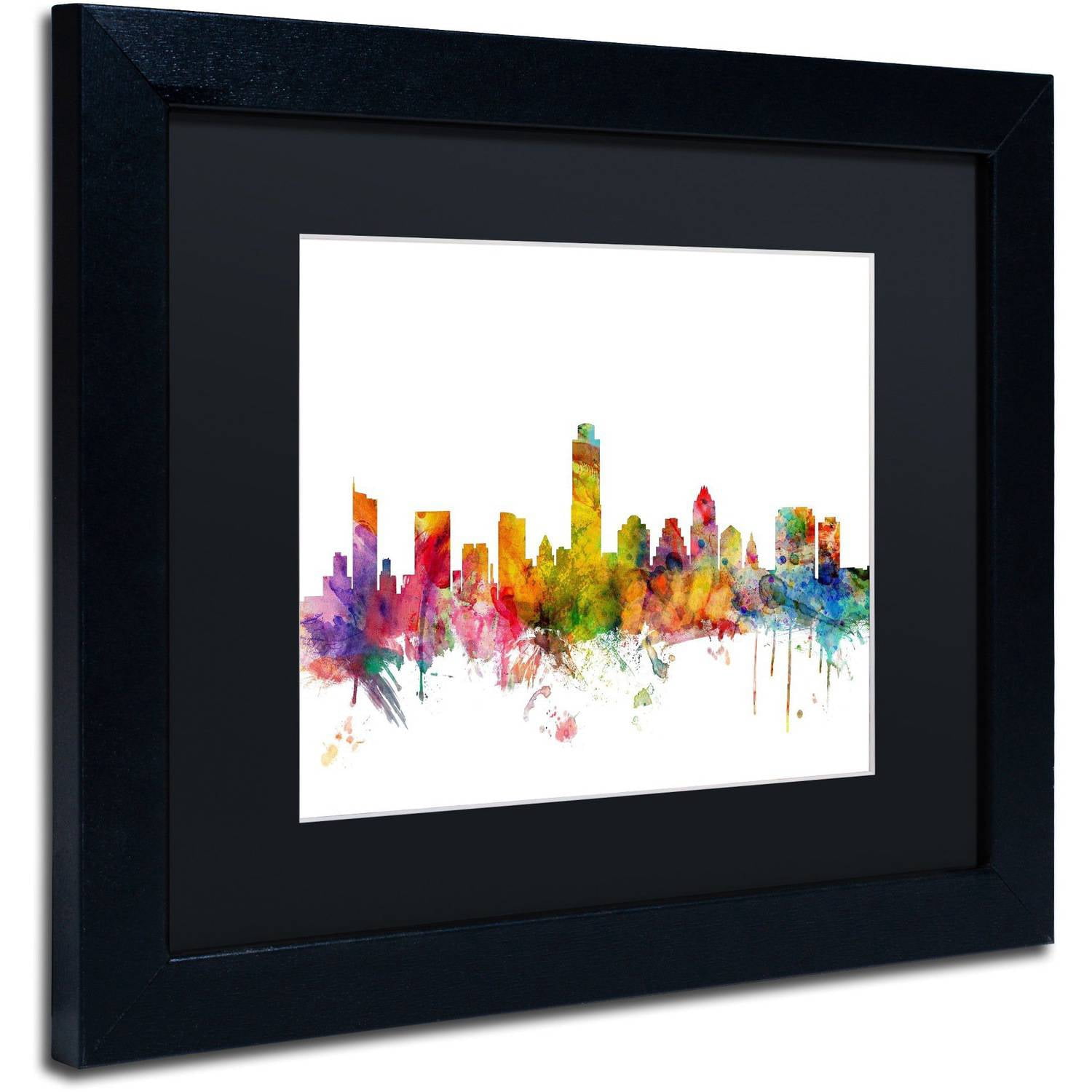 Trademark Fine Art 'Austin Texas Skyline' Canvas Art by Michael Tompsett, Black Matte, Black Frame