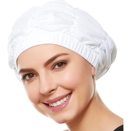 Beemo Women’s Shower Cap – Shirred retro Bathing Swim Turban - White