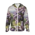 thumbnail image 1 of KLL Lilas Théière Peinture Scénique Imprimée Hommes Femmes UPF 50+ Protection Solaire Veste à Capuche Manches Longues Pêche Randonnée Performance-Petit, 1 of 7