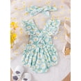 thumbnail image 3 of Gupgi 0-18M Baby Girls Summer Romper Waffle Daisy Print Flying Sleeve Jumpsuit with Bow Headband, 3 of 9