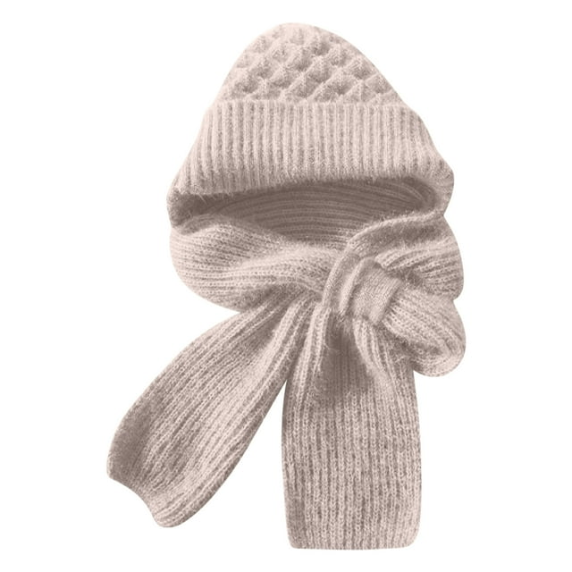 Integrated Thermal Ear Cap Windproof Knit Hat and Scarf for Winter Comfort