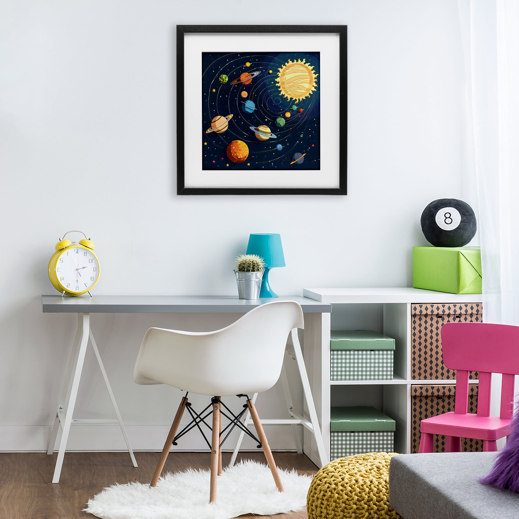 Stupell Industries Planets Around The Sun Black Framed Print Under Glass, design by Creative Studio