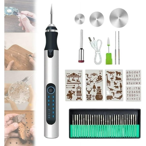 Uutvmp Electric Engraving Pen Kit with 30 Bits, USB Rechargable Cordless Engraving Tools, Portable DIY Engraving Pen for Metal, Wood, Stone, Jewelry, Glass and Plastic