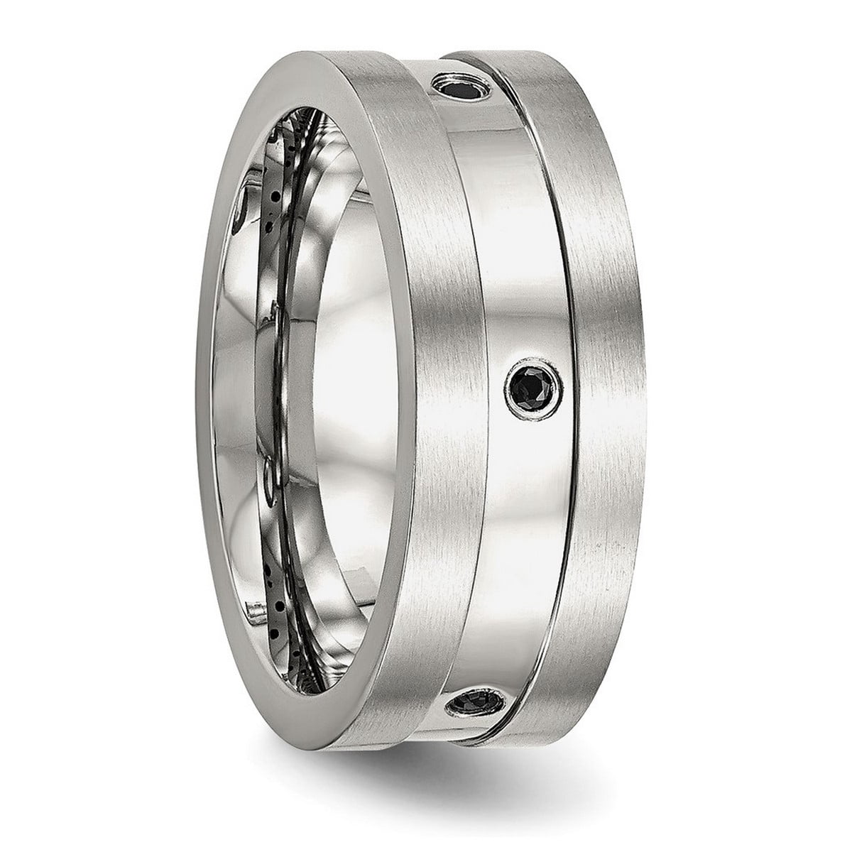 8mm Stainless Steel Brushed Polished Black Cubic Zirconia Ring Size 8.5 Ring for Women