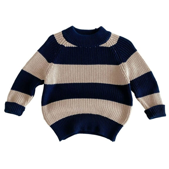 Riecok School Sweater for Boys Crewneck Long Sleeve Stripe Fall Winter Warm Pullover Sweater Dark Blue 110