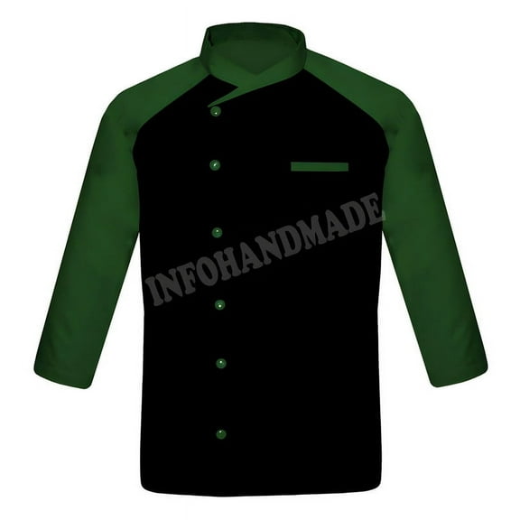 Men's Black Front With Multicolours Sleeve PolyCotton Chef Coat Jacket Size (S-6XL)