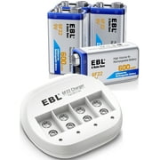 EBL 4-Pack 600mAh 9V 6F22 Lithium-ion Rechargeable Batteries + 4 Bay Li-ion Battery Charger