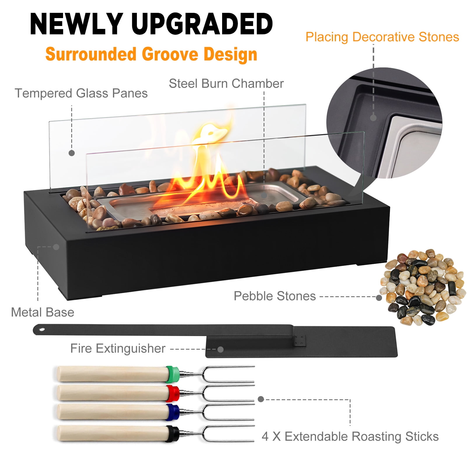 EAST FLAME Tabletop Fire Pit Portable Fireplace Smores Maker，Gift for Wedding，Party，Christmas
