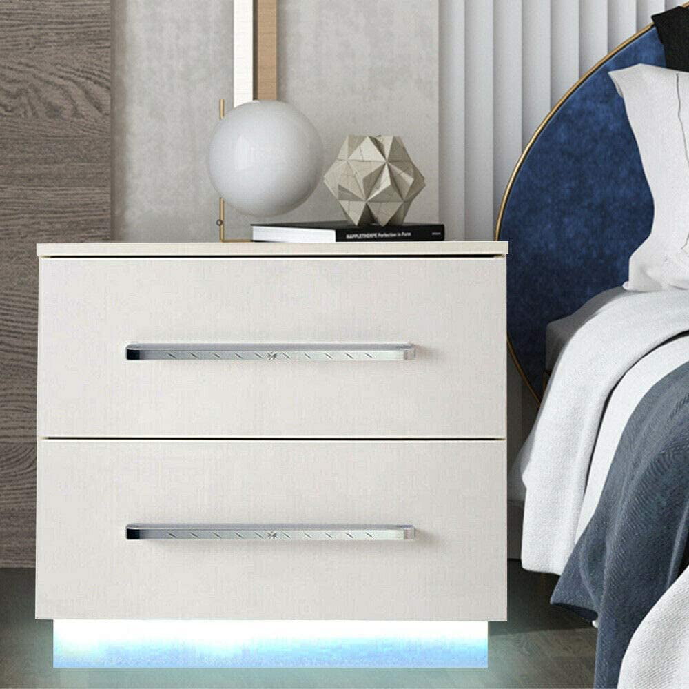 White ANMAS Elegant Bedside Table Nightstand Storage Cabinet w/ Shelf & Drawer 
