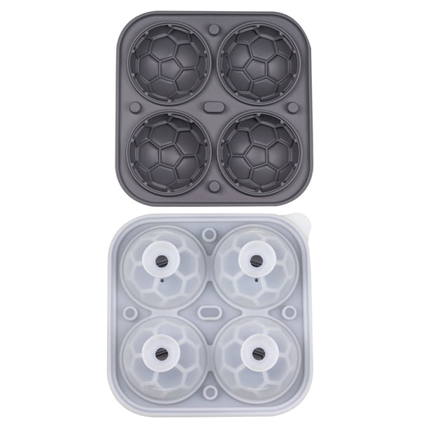 Bandeja de silicona para cubitos de hielo con forma de balón de fútbol, 4 cavidades, 5 cm de diámetro, para hacer bolas de hielo redondas, ideales para whisky, cócteles y cerveza. Bandeja