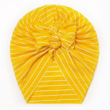 

kpoplk Baby Girl Hats Toddler Infant Baby Boys Girls Striped Ribbed Cap Beaniess Bowknot Elastics Turban Hat(Yellow)