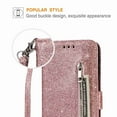 thumbnail image 4 of Dteck For Samsung Galaxy A10 / M10, Bling Wallet Case for Women, 3 Card Holder Folio Flip Glitter Pu Leather Folding Stand Magnetic Purse Case with Strap Zipper Coin Change Money Pocket , Rosegold, 4 of 7