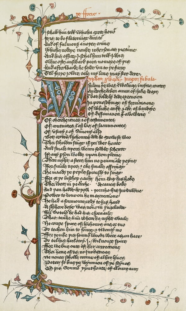 Stretched Canvas Art - Canterbury Tales. /Na Page From The Lansdowne
