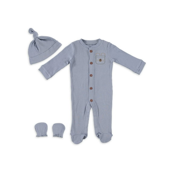 Baby Gear Baby Boy 3 PC Footed Coverall Set, Sizes Newborn-9 Months