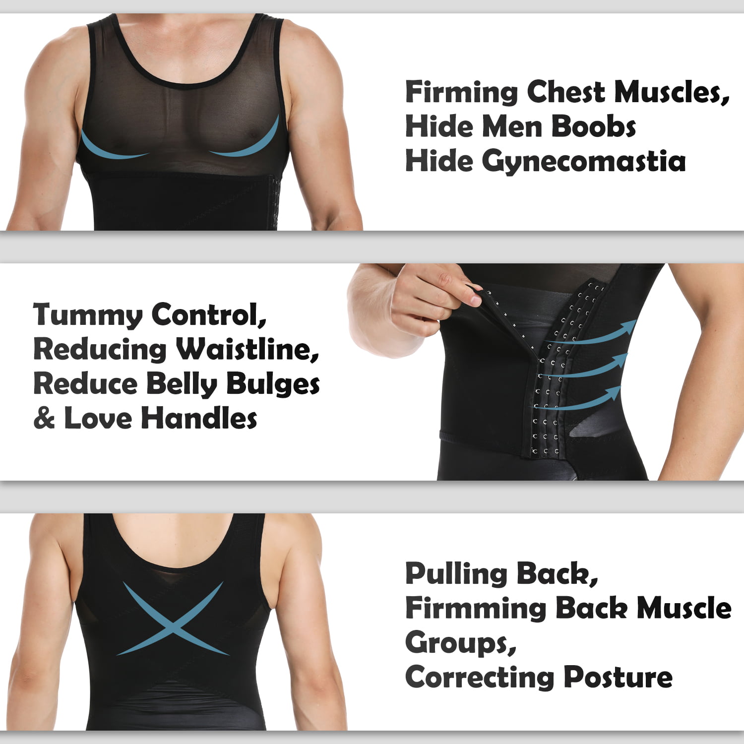 Buy Men Body Shaper Slimming Vest Tight Tank Top Compression Shirt Tummy  Control Underwear Moobs Binder (Black, M) at