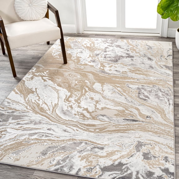 JONATHAN Y SILK ORCHID 5 x 8 Area Rug, Swirl Marbled Abstract - Beige/Ivory, SOR203F-5