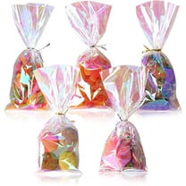 Olurrisa Cellophane Treat Bags,Iridescent Holographic Goodie Bags, Clear Cello Bags with Twist Ties for Birthday Party Favors, Valentines, Easter, Weddings