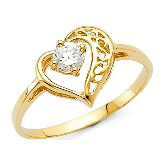 14k Yellow Gold Heart Ring CZ Love Band Fashion Stylish Promise Ring Polished Finish Fancy Size 7