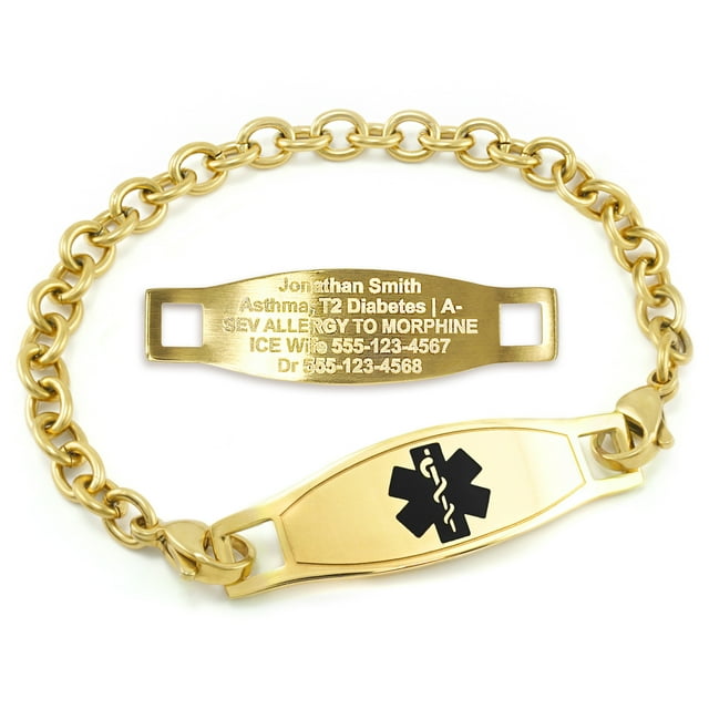 MedicEngraved Yellow Gold Stainless Steel Custom Medical Alert Bracelet - 5mm Oval Link