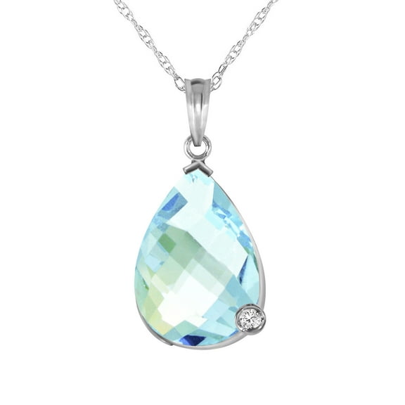 Galaxy Gold GG 14K White Gold 6.54 Carat Natural Briolette Checkerboard Cut Blue Topaz and Diamonds Necklace - December Birthstone - Communication & Serenity - 16" to 24" - Fine Jewelry for Women