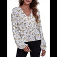 thumbnail image 1 of Blusa de Larga para Mujer, Estilo Babydoll, Ligera, de Poliéster, con Cuello en V y Mangas Abullonadas Amarillo L, 1 of 10