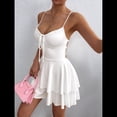 thumbnail image 4 of Vestido Mini de Fiesta Corto con Tirantes Finos y Lazo en la Espalda para Mujer, con Volantes Escalonados, Corte en A, y Ajustado. M, 4 of 9